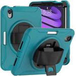 For iPad mini 6 360 Degree Rotation PC + TPU Protective Tablet Case with Holder & Hand-strap(Blue)