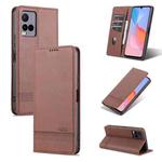 For vivo Y21 / Y33S AZNS Magnetic Calf Texture Horizontal Flip Leather Case with Card Slots & Holder & Wallet(Dark Brown)