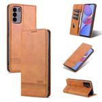 For U-MAGIC 30e AZNS Magnetic Calf Texture Horizontal Flip Leather Case with Card Slots & Holder & Wallet(Light Brown)