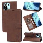For Xiaomi Mi 11 Embossed Happy Cat Pattern Horizontal Flip Leather Case with Holder & Card Slots & Wallet(Brown)
