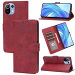 For Xiaomi Mi 11 Lite Embossed Happy Cat Pattern Horizontal Flip Leather Case with Holder & Card Slots & Wallet(Red)