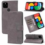 For Google Pixel 5a 5G Embossed Happy Cat Pattern Horizontal Flip Leather Case with Holder & Card Slots & Wallet(Grey)