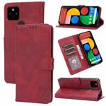 For Google Pixel 5a 5G Embossed Happy Cat Pattern Horizontal Flip Leather Case with Holder & Card Slots & Wallet(Red)