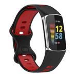 For Fitbit Charge 5 Two-color Silicone Watch Band(Black Red)