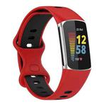 For Fitbit Charge 5 Two-color Silicone Watch Band(Red Black)
