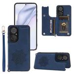 For Huawei P50 Mandala Embossed PU + TPU Magnetic Case with Card Slots & Holder & Lanyard(Blue)