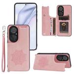 For Huawei P50 Mandala Embossed PU + TPU Magnetic Case with Card Slots & Holder & Lanyard(Rose Gold)