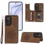 For Huawei P50 Mandala Embossed PU + TPU Magnetic Case with Card Slots & Holder & Lanyard(Brown)