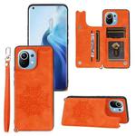 For Xiaomi Mi 11 Mandala Embossed PU + TPU Magnetic Case with Card Slots & Holder & Lanyard(Orange)