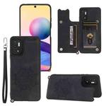 For Xiaomi Redmi Note 10 5G Mandala Embossed PU + TPU Magnetic Case with Card Slots & Holder & Lanyard(Black)