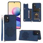 For Xiaomi Redmi Note 10 5G Mandala Embossed PU + TPU Magnetic Case with Card Slots & Holder & Lanyard(Blue)