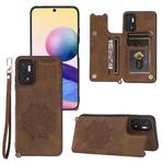 For Xiaomi Redmi Note 10 5G Mandala Embossed PU + TPU Magnetic Case with Card Slots & Holder & Lanyard(Brown)