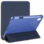 For iPad mini 6 TPU Transparent Back Cover Horizontal Flip Leather Tablet Case with Three-folding Holder & Pen Slot(Navy Blue)
