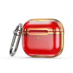Electroplating Frame + Transparent TPU Earphone Protective Case with Hook For AirPods 3(Transparent Red + Gold)