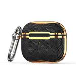 Cloth Texture Electroplating Frame Earphone Protective Case with Hook For AirPods 3(Black + Gold)