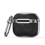 Cloth Texture Electroplating Frame Earphone Protective Case with Hook For AirPods 3(Black + Silver)
