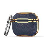 Cloth Texture Electroplating Frame Earphone Protective Case with Hook For AirPods 3(Blue + Gold)