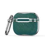 Cloth Texture Electroplating Frame Earphone Protective Case with Hook For AirPods 3(Green + Silver)