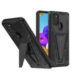 For Samsung Galaxy A21s Super V Armor PC + TPU Shockproof Case with Invisible Holder(Black)