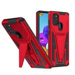 For Samsung Galaxy A21s Super V Armor PC + TPU Shockproof Case with Invisible Holder(Red)