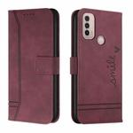 For Motorola Moto E40 Retro Skin Feel Horizontal Flip Soft TPU + PU Leather Case(Wine Red)