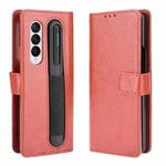 For Samsung Galaxy Z Fold3 5G Crazy Horse Texture Horizontal Flip Leather Case with Pen Slot & Lanyard(Brown)