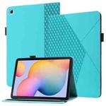 For Samsung Galaxy Tab S6 Lite SM-P610/T615 Rhombus Skin Feel Horizontal Flip Tablet Leather Case with Card Slots & Holder(Lake Blue)