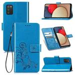 For Samsung Galaxy A03s 166mm Four-leaf Clasp Embossed Leather Case with Lanyard & Card Slot & Wallet & Holder(Blue)