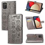 For Samsung Galaxy A03s 166mm Cute Cat and Dog Embossed Horizontal Flip Leather Case with Holder & Card Slots & Wallet & Lanyard(Grey)