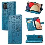 For Samsung Galaxy A03s 166mm Cute Cat and Dog Embossed Horizontal Flip Leather Case with Holder & Card Slots & Wallet & Lanyard(Blue)
