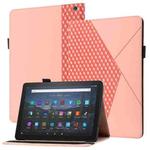 For Amazon Kindle Fire HD 10 2021 Rhombus Skin Feel Horizontal Flip Tablet Leather Case with Card Slots & Holder(Rose Gold)