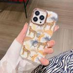 For iPhone 13 Glitter Powder Electroplating Flower Shockproof Phone Case(Brown Leopard S5)