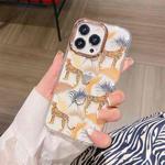 For iPhone 12 Pro Max Glitter Powder Electroplating Flower Shockproof Phone Case(Brown Leopard S5)