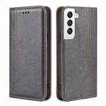 For Samsung Galaxy S22 5G Grid Texture Magnetic PU + TPU Horizontal Flip Leather Case with Holder & Card Slot(Gray)