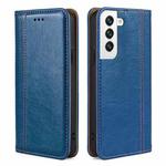 For Samsung Galaxy S22 5G Grid Texture Magnetic PU + TPU Horizontal Flip Leather Case with Holder & Card Slot(Blue)