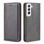 For Samsung Galaxy S22+ 5G Grid Texture Magnetic PU + TPU Horizontal Flip Leather Case with Holder & Card Slot(Gray)