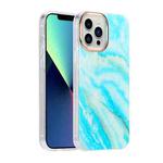 For iPhone 13 Glitter Powder Electroplating Color Marble Shockproof Phone Case(Blue C1)