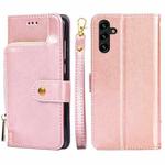 For Samsung Galaxy A13 5G Zipper Bag PU + TPU Horizontal Flip Leather Case with Holder & Card Slot & Wallet & Lanyard(Rose Gold)