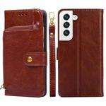 For Samsung Galaxy S22+ 5G Zipper Bag PU + TPU Horizontal Flip Leather Case with Holder & Card Slot & Wallet & Lanyard(Brown)