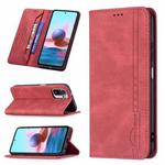For Xiaomi Redmi Note 10 4G / Note 10S Magnetic RFID Blocking Anti-Theft Leather Case with Holder & Card Slots & Wallet(Red)