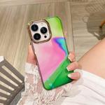 For iPhone 13 Glitter Powder Electroplating Smudge Gradient Shockproof Phone Case(Pink Green J5)