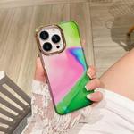 For iPhone 13 Pro Glitter Powder Electroplating Smudge Gradient Shockproof Phone Case (Pink Green J5)