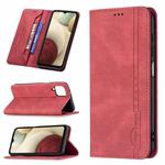 For Samsung Galaxy A12 Magnetic RFID Blocking Anti-Theft Leather Case with Holder & Card Slots & Wallet(Red)