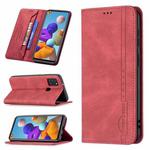 For Samsung Galaxy A21s Magnetic RFID Blocking Anti-Theft Leather Case with Holder & Card Slots & Wallet(Red)