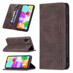 For Samsung Galaxy A41 Magnetic RFID Blocking Anti-Theft Leather Case with Holder & Card Slots & Wallet(Brown)