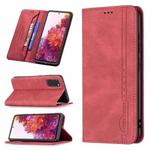 For Samsung Galaxy S20 FE Magnetic RFID Blocking Anti-Theft Leather Case with Holder & Card Slots & Wallet(Red)