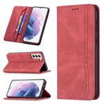 For Samsung Galaxy S21+ 5G Magnetic RFID Blocking Anti-Theft Leather Case with Holder & Card Slots & Wallet(Red)