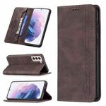 For Samsung Galaxy S21+ 5G Magnetic RFID Blocking Anti-Theft Leather Case with Holder & Card Slots & Wallet(Brown)