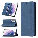 For Samsung Galaxy S21+ 5G Magnetic RFID Blocking Anti-Theft Leather Case with Holder & Card Slots & Wallet(Blue)