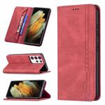 For Samsung Galaxy S21 Ultra 5G Magnetic RFID Blocking Anti-Theft Leather Case with Holder & Card Slots & Wallet(Red)